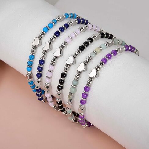 CANDYFANCY Dainty Beaded Bracelets For Women Natural Stone Heart Cross Charm Stainless Steel Bracelet Remember You Are Awesome-Inspirational Jewelry With Card Birthday Frienship Christmas Gift in Saudi Arabia