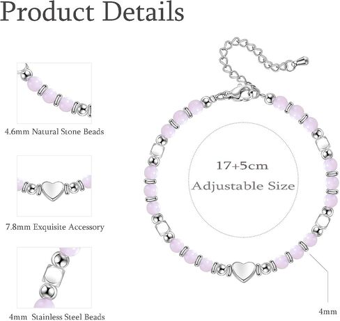 CANDYFANCY Dainty Beaded Bracelets For Women Natural Stone Heart Cross Charm Stainless Steel Bracelet Remember You Are Awesome-Inspirational Jewelry With Card Birthday Frienship Christmas Gift in Saudi Arabia