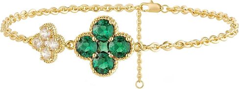 MYEARS Flower Bracelet for Women Gold Sideways Double Four-leaf-clover Link Charm 12 Month Birthstone Cubic Zirconia 14K Simple Dainty Thick Chain Floral Lucky Jewelry Gift in Saudi Arabia