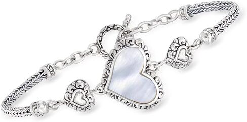 Ross-Simons 10x15mm Mother-Of-Pearl Bali-Style Heart Bracelet in Sterling Silver in Saudi Arabia