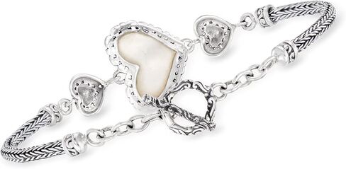 Ross-Simons 10x15mm Mother-Of-Pearl Bali-Style Heart Bracelet in Sterling Silver in Saudi Arabia