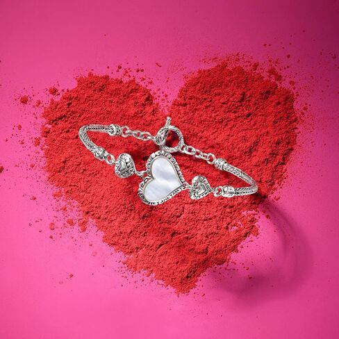 Ross-Simons 10x15mm Mother-Of-Pearl Bali-Style Heart Bracelet in Sterling Silver in Saudi Arabia