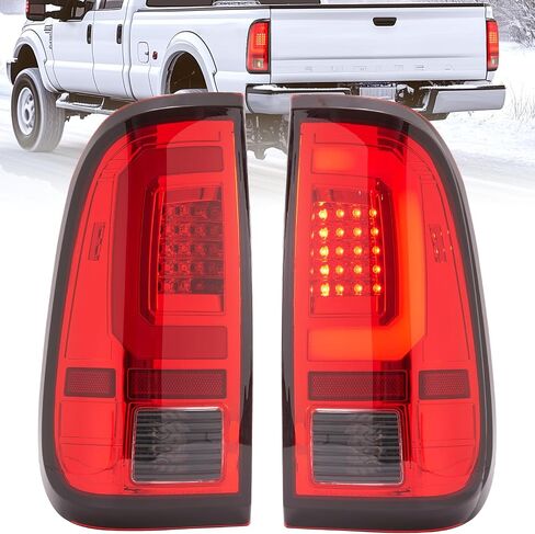 LED Tail Lights Compatible for 2008-2016 Ford F250 F350 F450 Super Duty, Smoked Lens White C-Type Tube Rear Brake Lamps OE Replace FO2800208 FO2801208 in Kuwait
