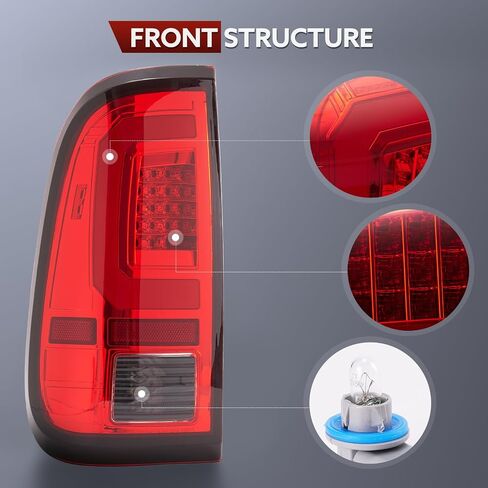 LED Tail Lights Compatible for 2008-2016 Ford F250 F350 F450 Super Duty, Smoked Lens White C-Type Tube Rear Brake Lamps OE Replace FO2800208 FO2801208 in Kuwait