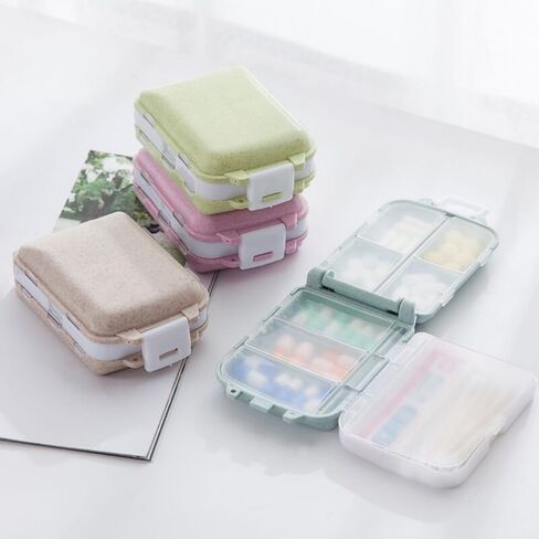 Eco-Friendly 3-Layer Leak-Proof Pill Organizer with 8 Compartments, Portable Travel Medicine Container Made of Wheat Straw + PP Material in Saudi Arabia