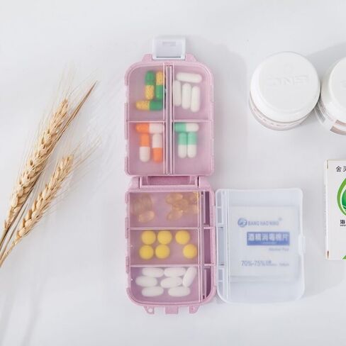 Eco-Friendly 3-Layer Leak-Proof Pill Organizer with 8 Compartments, Portable Travel Medicine Container Made of Wheat Straw + PP Material in Saudi Arabia