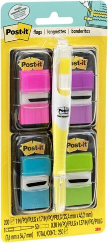 Post-it Flags Value Pack, 50/Dispenser, 4 Dispensers/Pack, 1 in Wide, Assorted Bright Colors, Includes FREE Flags + Highlighter (680-PPBGVA) in Kuwait