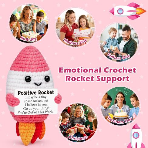 Positive Crochet Rocket Christmas Birthday Boss Day Gifts for Women Men,White Elephant Stocking Stuffers inspirational Gifts for Friends Coworkers Teens Girls Boys Kids,Cute Handmade Office Desk Decor in Saudi Arabia