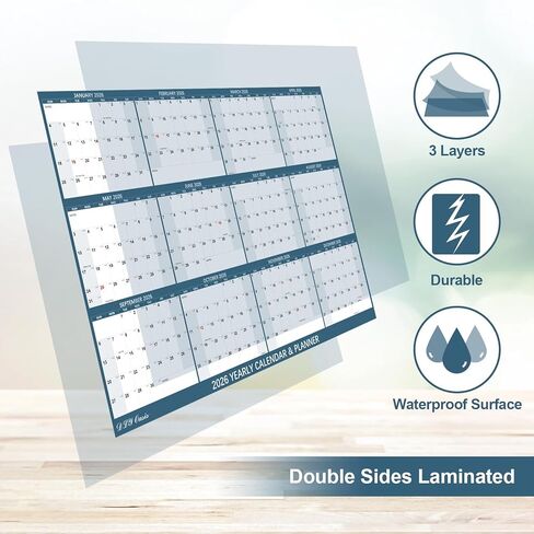 32 "× 48" رمادي 2025 تقويم الجدار الجاف - محو كبير الأزرق في السماء النجمية الرطبة والجافة قابلة للمسح 12 شهرًا مخطط سنوي سنوي ، قابل للانعكاس ، أفقي/عمودي (2025 تقويم الجدار) in Kuwait