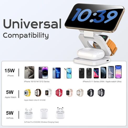شاحن لاسلكي سريع من سلسلة X55 Nature، محطة شحن مغناطيسية قابلة للطي 3 في 1 لهواتف iPhone 15/14/13/12/Pro/Plus/Pro Max، شاحن محمول 5 وات لساعة Apple Watch9/8/7/6/5/4/3/ 2/SE، لسماعات Airpods in Kuwait