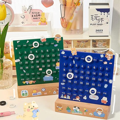 Wooden Desk Calendar - Perpetual Planner Calendar - Unique Gifts, Month Date Display, Desk Decorations for Office, Desk Accessories Aesthetic, Cute Desk Decor (Creamy white) in Saudi Arabia