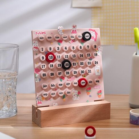 Wooden Desk Calendar - Perpetual Planner Calendar - Unique Gifts, Month Date Display, Desk Decorations for Office, Desk Accessories Aesthetic, Cute Desk Decor (Creamy white) in Saudi Arabia