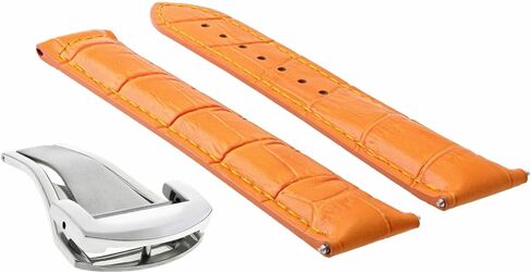Ewatchparts 22mm Leather Watch Band Strap Compatible With Omega Seamaster Planet Ocean With Deployment Clasp Orange in Saudi Arabia