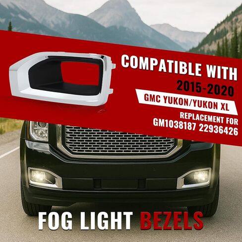HECASA Fog Light Bezels Pair Compatible with 2015-2020 GMC Yukon/Yukon XL Fog Lamp Cover Trim Plastic (PP+ABS) Gloss Black Driver & Passenger Side Replacement for 22936426 22936427 in Saudi Arabia