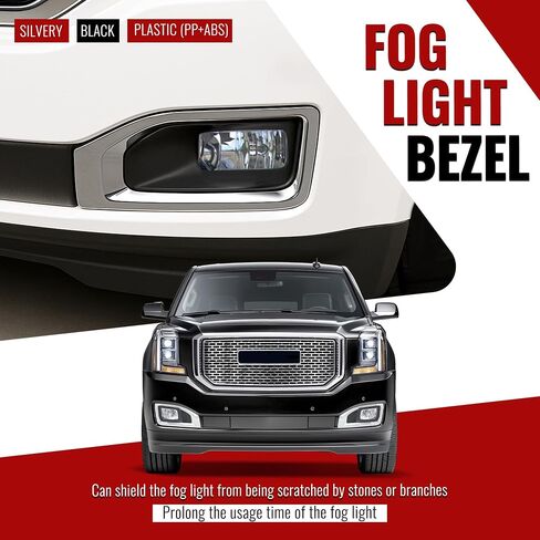 HECASA Fog Light Bezels Pair Compatible with 2015-2020 GMC Yukon/Yukon XL Fog Lamp Cover Trim Plastic (PP+ABS) Gloss Black Driver & Passenger Side Replacement for 22936426 22936427 in Saudi Arabia