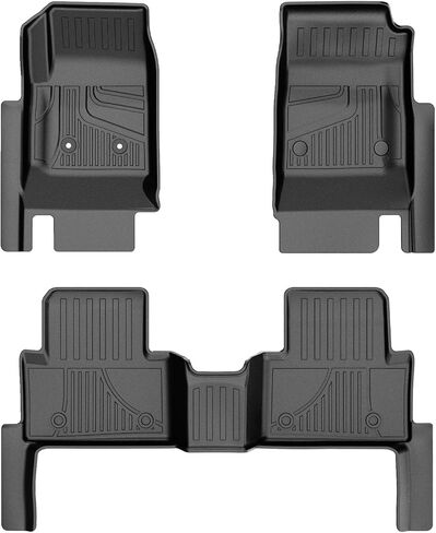 سجادات أرضية AOMSAZTO لسيارة 2019-2025 Chevy Silverado/GMC Sierra 1500، 2020-2025 2500HD / 3500HD - بطانة الصف الأول والثاني لسيارة شيفروليه سيلفرادو (تتناسب مع مساحة تخزين خلفية أسفل المقعد ومقعد الصف الأول) in Saudi Arabia