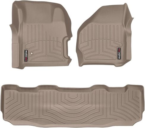 بطانات أرضية مخصصة من WeatherTech لسيارة Ford Super Duty Crew Cab - الصف الأول والثاني (451251-450022)، أسمر ضارب للصفرة in Kuwait