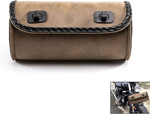 حقيبة سرج دراجة نارية صغيرة مقاس 8.26 بوصة حقيبة شوكة من جلد البولي يوريثان حقيبة أدوات المقود للدراجات النارية والدراجة الكهربائية (النمط C- أسود) in Kuwait