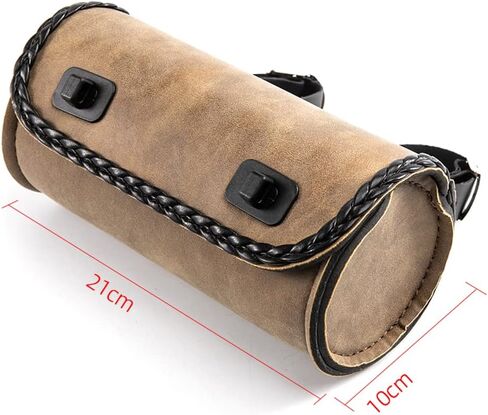 حقيبة سرج دراجة نارية صغيرة مقاس 8.26 بوصة حقيبة شوكة من جلد البولي يوريثان حقيبة أدوات المقود للدراجات النارية والدراجة الكهربائية (النمط C- أسود) in Kuwait