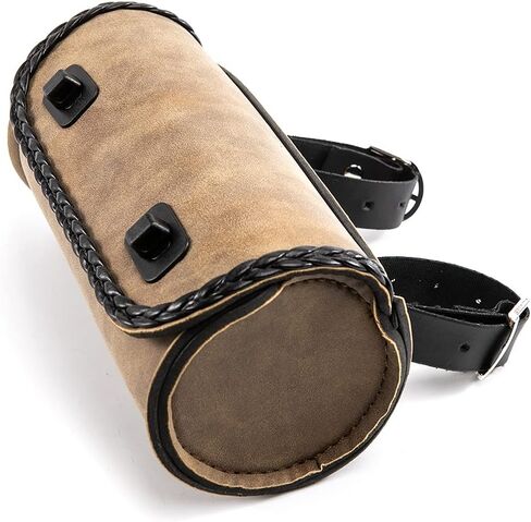 حقيبة سرج دراجة نارية صغيرة مقاس 8.26 بوصة حقيبة شوكة من جلد البولي يوريثان حقيبة أدوات المقود للدراجات النارية والدراجة الكهربائية (النمط C- أسود) in Kuwait