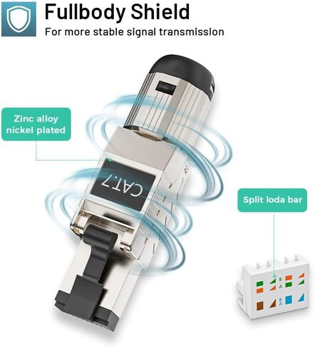 10-Pack RJ45 Connectors Tool Free Cat 8, Cat8 Field Termination Plug Shielded RJ45 Modular Plugs for 2000MHz 2GHz 40G Double Shielded Solid LAN Cable 22AWG-24AWG in Saudi Arabia