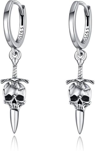 925 Sterling Silver skull hoop earrings punk rock earrings for women Halloween earrings Jewelry Gifts for Women Man in Kuwait