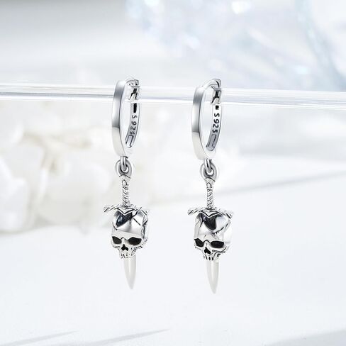 925 Sterling Silver skull hoop earrings punk rock earrings for women Halloween earrings Jewelry Gifts for Women Man in Kuwait