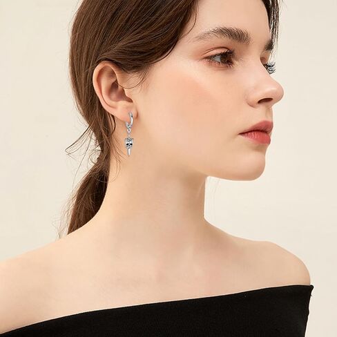 925 Sterling Silver skull hoop earrings punk rock earrings for women Halloween earrings Jewelry Gifts for Women Man in Kuwait
