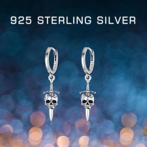 925 Sterling Silver skull hoop earrings punk rock earrings for women Halloween earrings Jewelry Gifts for Women Man in Kuwait