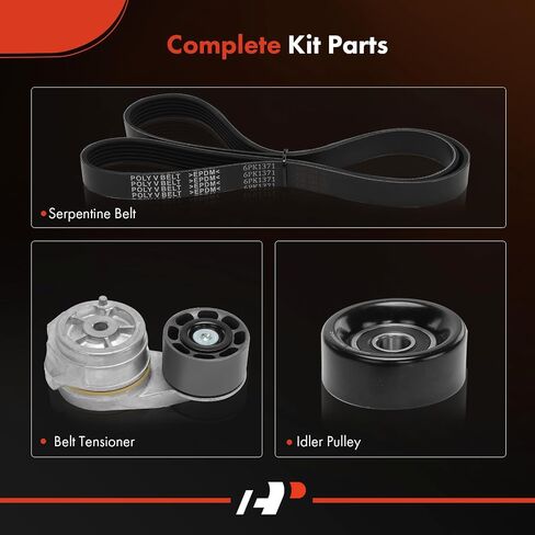 A-Premium Engine Serpentine Belt Drive Kit with Tensioner & Idler Pulley Compatible with Autocar LLC. Xpeditor, Xpeditor WX, Xpeditor WXLL & Kenworth W900 & Peterbilt 320, 357, 365, 378 - L6 10.8L in Saudi Arabia