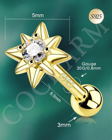 COCHARM 20g Cartilage Earrings 925 Sterling Silver Helix Earrings Star Tragus Stud Forward Helix Stud Conch Piercing Jewelry for Women in Saudi Arabia