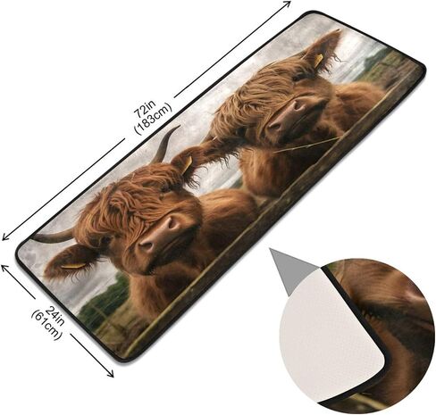 سجادة YETTASBIN Highland Cow Runner، سجادة أرضية كبيرة غير قابلة للانزلاق ومضادة للتعب للمطبخ والحمام وغرفة المعيشة والمدخل وديكور المكتب المنزلي، 72 × 24 بوصة in Saudi Arabia