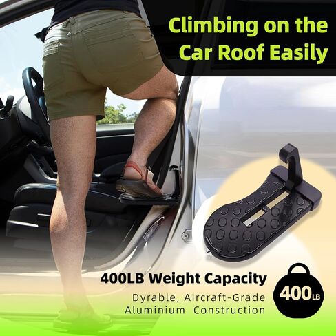 Car Door Step with Roof Rack Mount, 400lb Capacity, Aircraft-Grade Aluminum, Anti-Slip Surface, 6.3-inch Platform, Black in Saudi Arabia