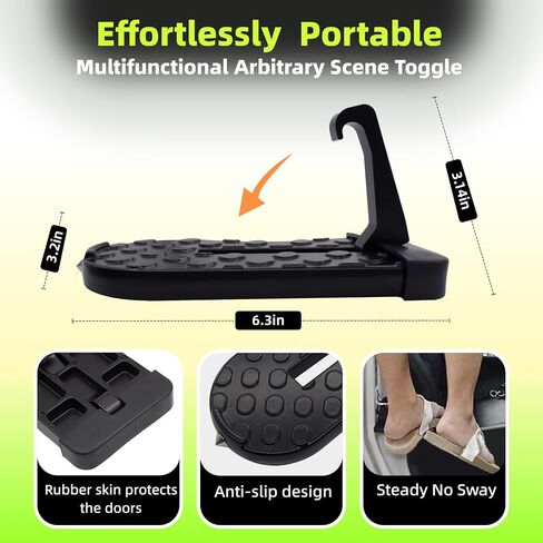 Car Door Step with Roof Rack Mount, 400lb Capacity, Aircraft-Grade Aluminum, Anti-Slip Surface, 6.3-inch Platform, Black in Saudi Arabia