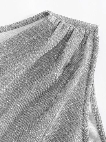 CIDER Round Neck Ruched Glitter Asymmetrical Tank Top in Saudi Arabia