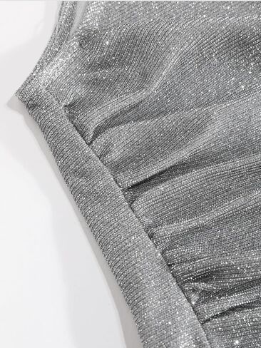CIDER Round Neck Ruched Glitter Asymmetrical Tank Top in Saudi Arabia