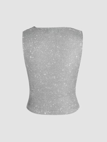 CIDER Round Neck Ruched Glitter Asymmetrical Tank Top in Saudi Arabia