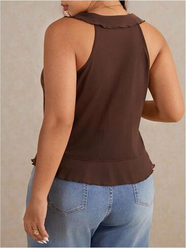 Women's Plus Size Ruffle Tank Top Tie Front V Neck Sheer Texture Y2k Going Out Tops in Saudi Arabia