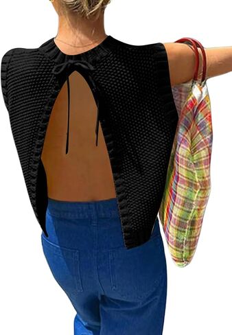 Verdusa Women's Cute Backless Sweater Vest Sleveless Open Back Tank Tops Going Out Knit Top in Saudi Arabia