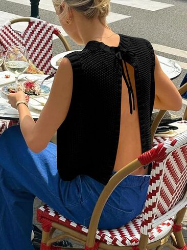Verdusa Women's Cute Backless Sweater Vest Sleveless Open Back Tank Tops Going Out Knit Top in Saudi Arabia