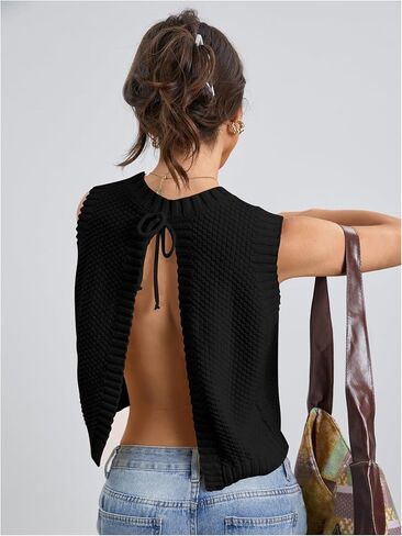 Verdusa Women's Cute Backless Sweater Vest Sleveless Open Back Tank Tops Going Out Knit Top in Saudi Arabia