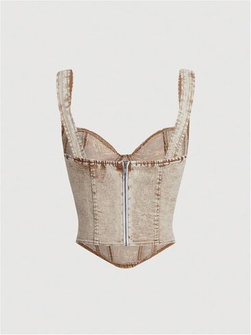 OYOANGLE Women's Denim Sleeveless Crop Tops V Neck Asymmetrical Hem Fitted Jean Corset Bustier Streetwear in Saudi Arabia