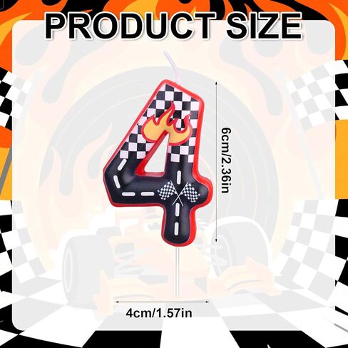 Racing Cars Themed Birthday Candle, Black White Red Checkered Number Cake Topper Birthday Race Car Themed Cupcake Party Decoration(Number 4) in Saudi Arabia