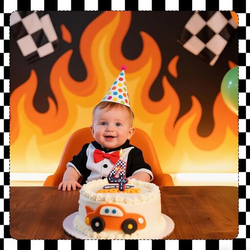 Racing Cars Themed Birthday Candle, Black White Red Checkered Number Cake Topper Birthday Race Car Themed Cupcake Party Decoration(Number 4) in Saudi Arabia
