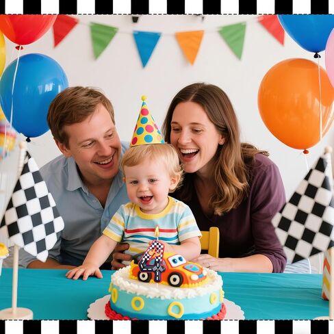 Racing Cars Themed Birthday Candle, Black White Red Checkered Number Cake Topper Birthday Race Car Themed Cupcake Party Decoration(Number 4) in Saudi Arabia