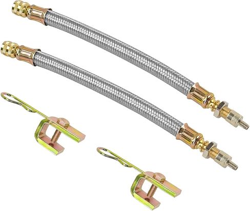 Car Valve Stem Extenders, 2PCS 7"/180mm Stainless Steel Braided Vehicle Tire Dual Valve Stem Extension with 2PCS Clip, Flexible Auto Tyre Valve Adapter, Universal for Truck Trailer RV in Kuwait