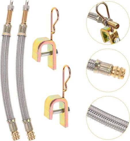 Car Valve Stem Extenders, 2PCS 7"/180mm Stainless Steel Braided Vehicle Tire Dual Valve Stem Extension with 2PCS Clip, Flexible Auto Tyre Valve Adapter, Universal for Truck Trailer RV in Kuwait