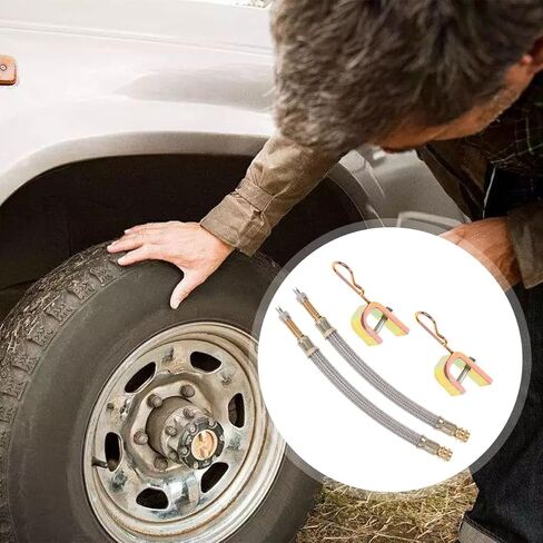 Car Valve Stem Extenders, 2PCS 7"/180mm Stainless Steel Braided Vehicle Tire Dual Valve Stem Extension with 2PCS Clip, Flexible Auto Tyre Valve Adapter, Universal for Truck Trailer RV in Kuwait