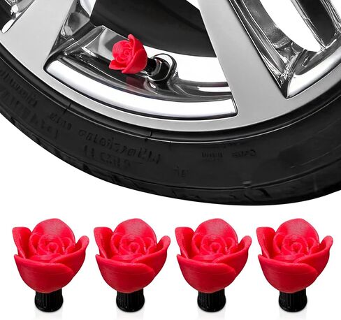 Rose Valve Stem Caps – 4 Pack | Tire Air Caps for Car, Truck, Motorcycle, and Bike | Cute Floral Wheel Accessory | Durable, Weather-Resistant Design – No Tools Required in Saudi Arabia