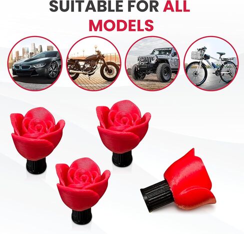 Rose Valve Stem Caps – 4 Pack | Tire Air Caps for Car, Truck, Motorcycle, and Bike | Cute Floral Wheel Accessory | Durable, Weather-Resistant Design – No Tools Required in Saudi Arabia